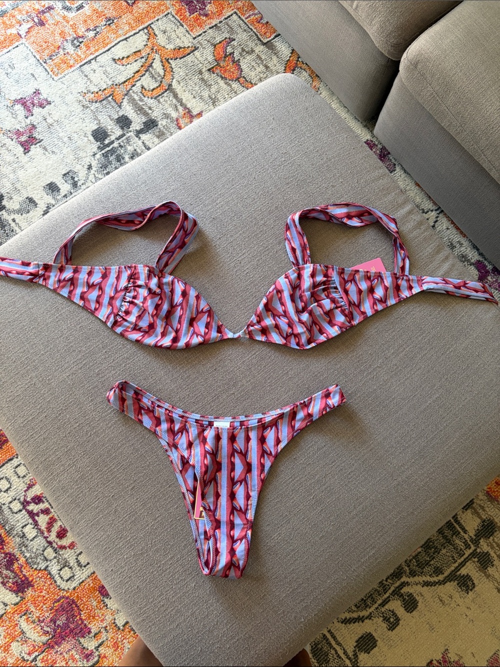 Strawberry Milk Mob Red and Pink Striped Two-Piece Bikini